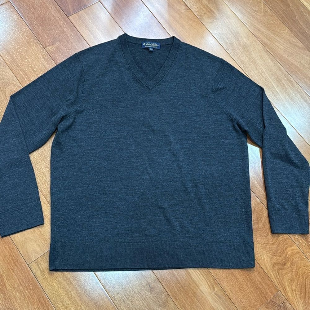 Brooks Brothers Sweater Mens Charcoal Grey BrooksTech Merino V-Neck XL